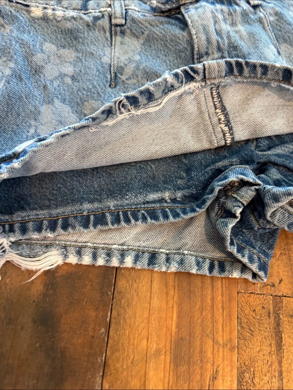 We the Free Floral Bleach-Wash Denim Shorts Blue